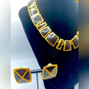 Black & Gold Necklace with Matching Earrings